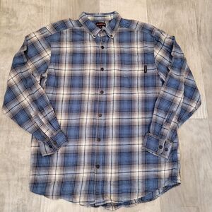 Wolverine Mens XLT Tall Cotton Blue Flannel Plaid Shirt Button Down Outdoor Work